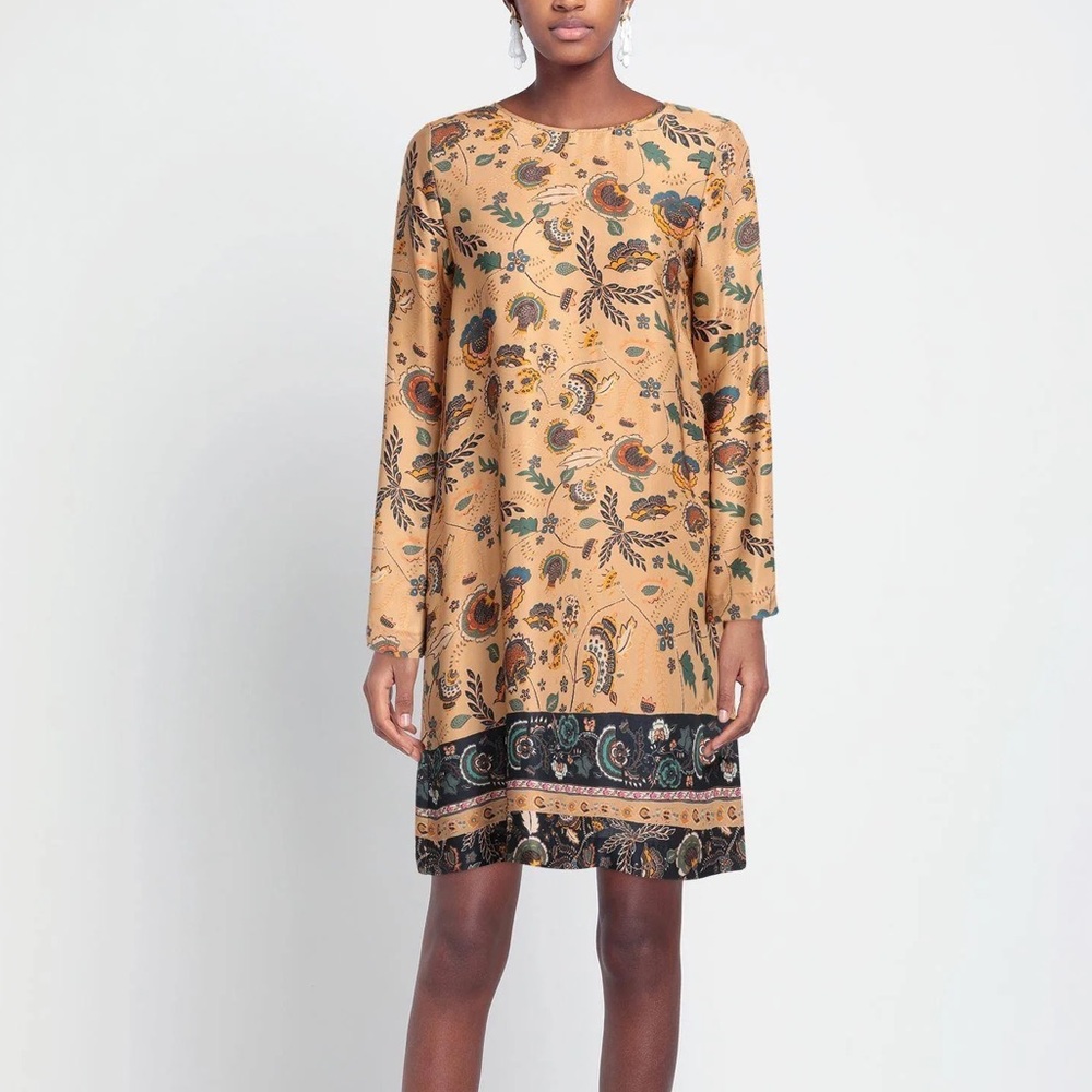 NWT‎ CALIBAN SHORT DRESSES LONG SLEEVES CREW NECK UNLINED FLORAL PRINT